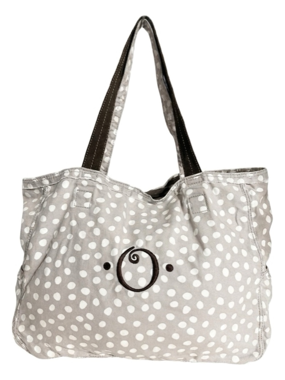 Thirty-One Polka Dot Shoulder Travel Tote Bag Gray White Monogram O Organizer